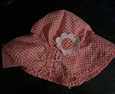 Gymboree Sun Hat Bucket Hat Coral White Polka Dot Flower Chin Strap 2T - 5T NWT