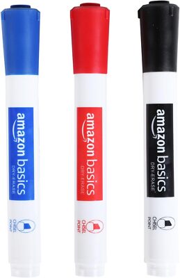 Basics Low-Odor Chisel Tip Dry Erase Whiteboard Marker, 3 Count, 1 Pack