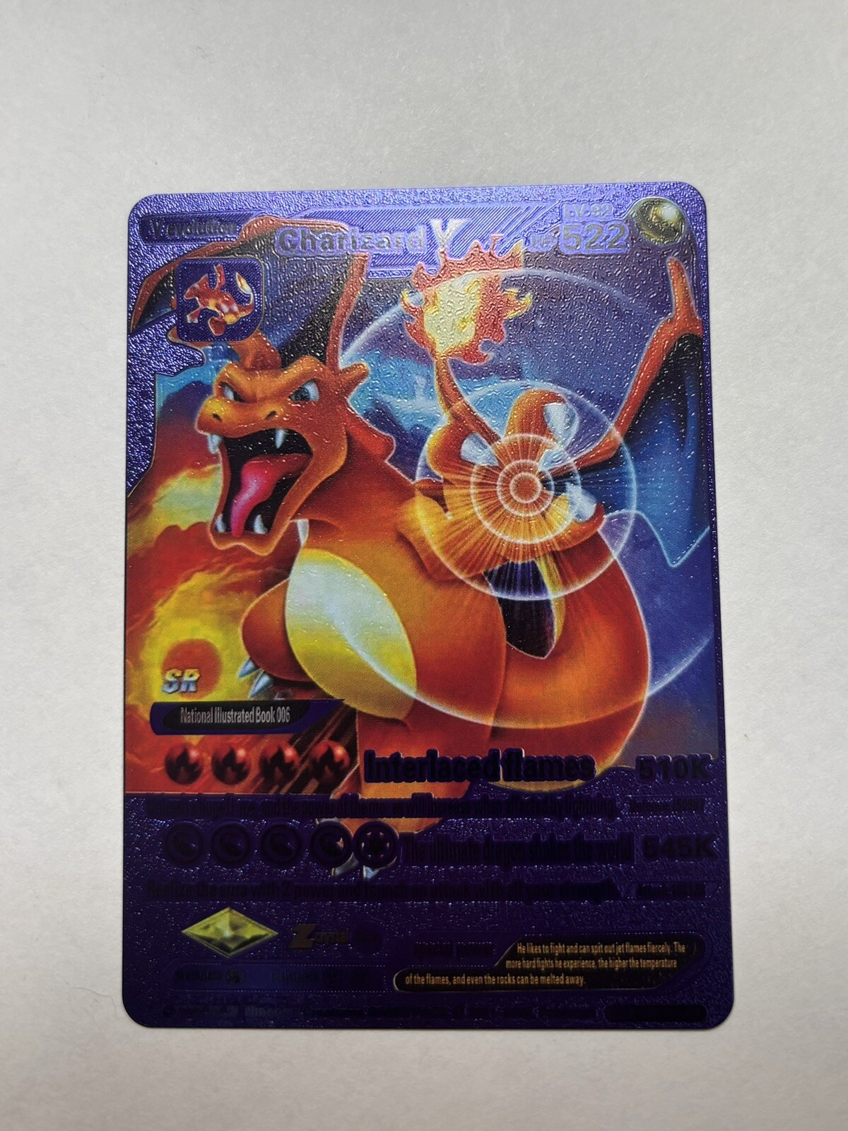 Interlaced Flames Charizard V Level 92 HP522 Purple Foil Display Card NM