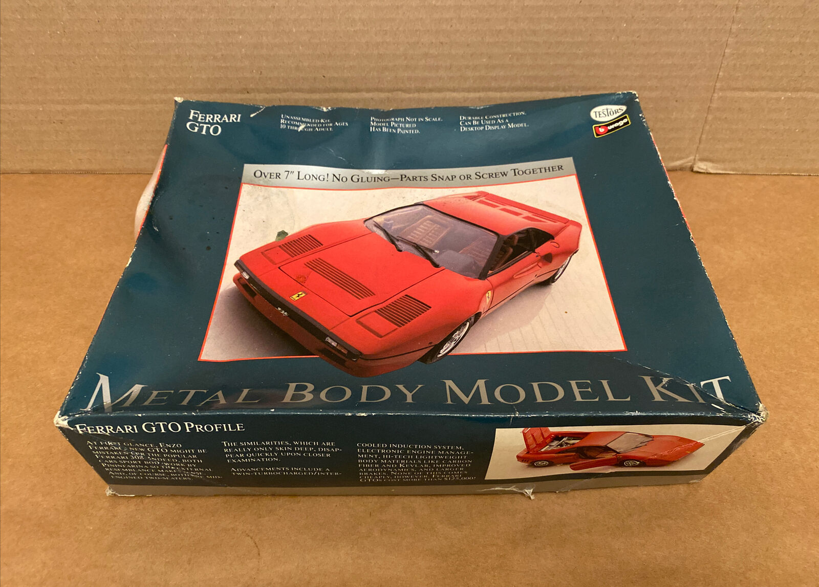 Open Box Vintage Testors Burago Ferrari GTO Metal Body Model Kit 1/24 Scale  #152