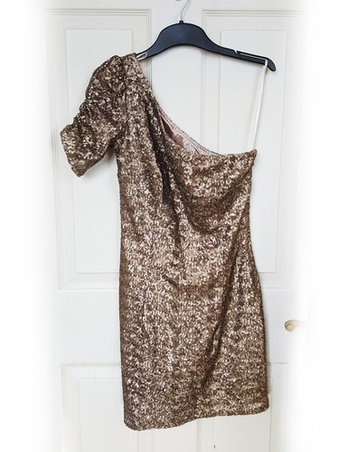NEW LOOK Gold Cluster Sequin One Shoulder Mini Dress, size 8 - BNWT - Picture 6 of 7