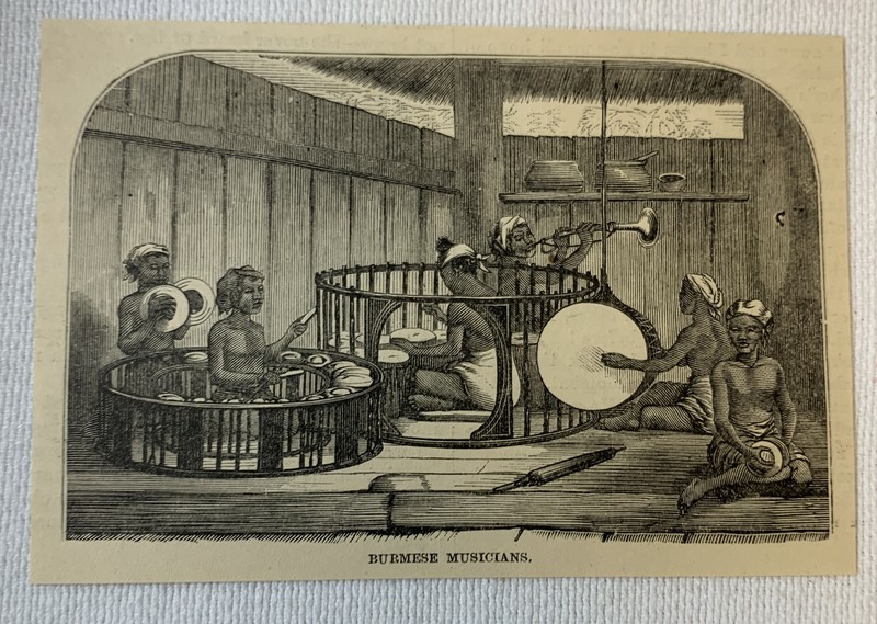 1884 magazine engraving ~ BURMESE MUSICIANS, Burma