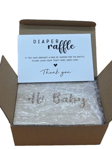 50 Baby Diaper Raffle Tickets In Reusable Wood Box 50 Diaper Raffle Cards - Picture 2 of 10