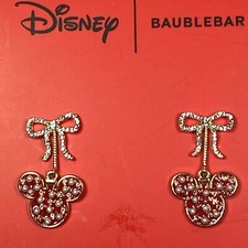 Disney Baublebar Minnie Mouse Head With Bow In Gold Tone Earrings NEW