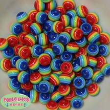 12mm Rainbow Stripe Resin Bubblegum Beads Lot 40 pc.chunky gumball