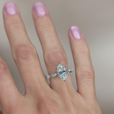 3,00 ct Diamant-Ehering im Marquise-Schliff IGI Lab Created 14 kt Weißgold