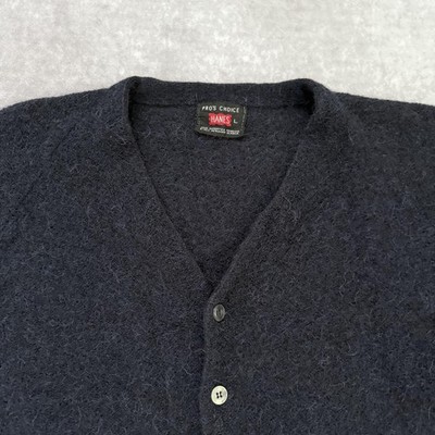 Vintage 60s Hanes Alpaca Cardigan Sweater Mens L Shaggy Navy Wool 