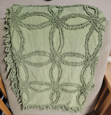 Throw Blanket Cotton 64  x50  Chenille Pattern with 2 Pillow Shams Olive Green