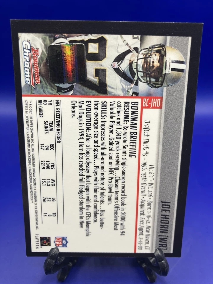 Bowman Chrome Joe Horn 2001 refractor en tarjeta autógrafo Auto Saints Foto 2 de 2