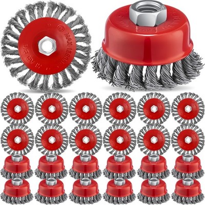 24 Pcs 3 Inch Wire Wheel Cup Brush with 5/8''-11 Threaded Arbor for 4 1/2 Angl...