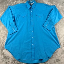 Sheplers Western Shirt Mens 19-35 Tall Pearl Snap Blue Solid Long Sleeve EUC
