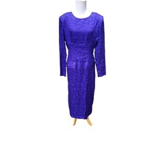 Vintage Flora Kung II New York Blue Floral Silk Dress Long Sleeve Back Zip Sz 8