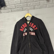 Aeropostale Mens XL Full Zip Hoodie Black Aero 1987 New York Graphic Sweatshirt