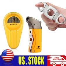 Windproof Torch Cigar Lighter Punch 1 Jet Flame Double Cutter Cigar Ashtray Hol