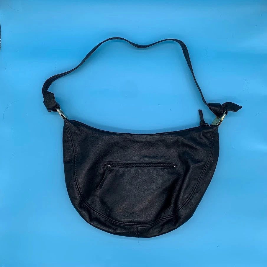 Vintage Anne Klein For Calderon Black Leather Crescent Shoulder Bag Purse - Image 2 of 4