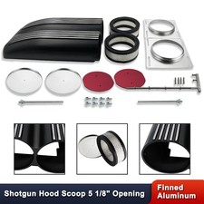 Finned Aluminum Dual Carbs 4 Bbl Shotgun Air Hood Scoop Intake Black