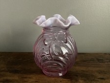 Fenton Art Glass Vase Light Purple Opalescent, Draped with Ruffled Top  Bow