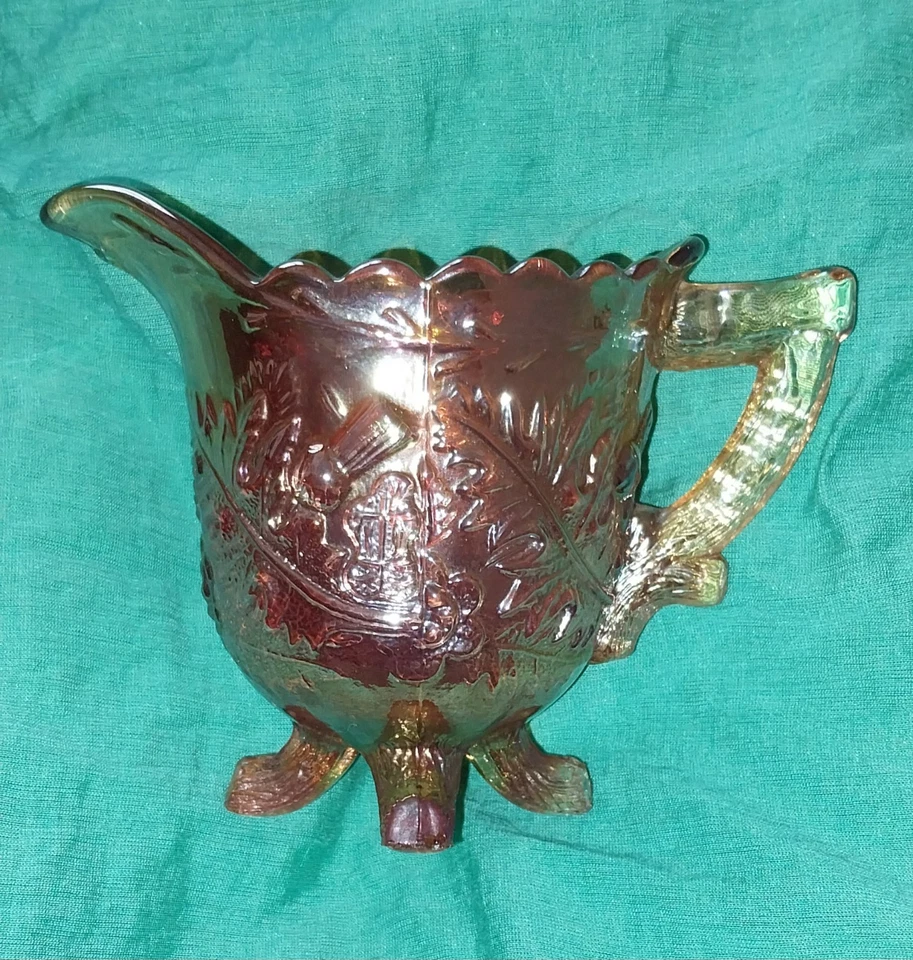 Vintage 1930's Sowerby Carnival Glass Cream Jug Marigold, Scotch Thistle Pattern - image 2 of 4