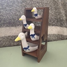 Vintage Avon Goose Measuring Spoon Set with  Wooden Shelf Cottagecore