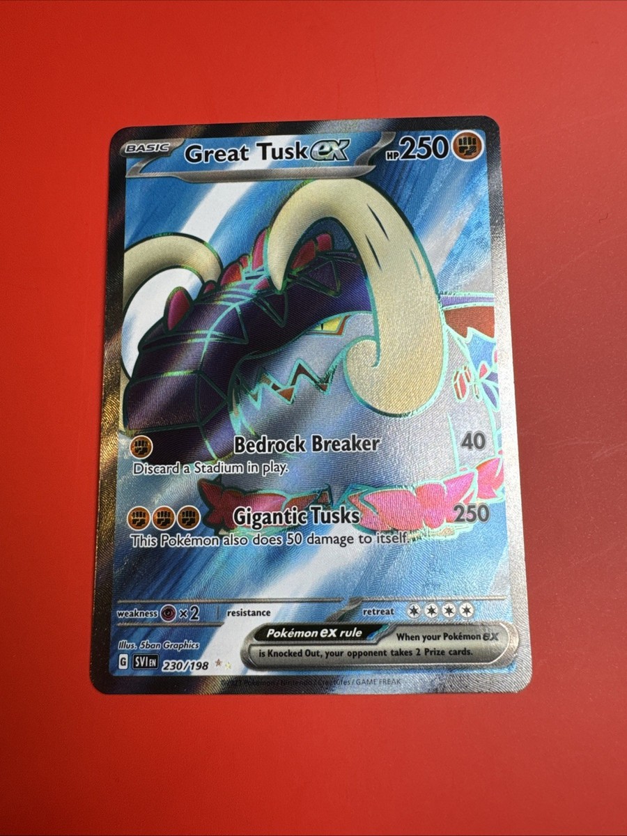 great tusk ex pokemon card TCG you must discard the top 5 cards of your deck GREAT TUSK ex 230/198 SCARLET