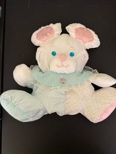 Fisher Price Puffalump Mouse Plush Blue White Pink Rattle 1988 Stripe Dots