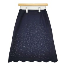 Mina Perhonen Ocean Wool Pigment Print Skirt Navy Ladies Used