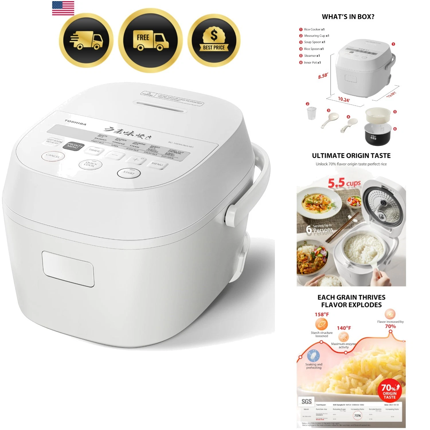 OriginTaste Rice Cooker 5.5-Cup Uncooked, Fuzzy Logic, 15-in-1 Functions, Dig...