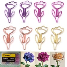 24 Pcs Metal Paper Clips Set - Multicolored Rose-Shaped Cute Paperclips for S...
