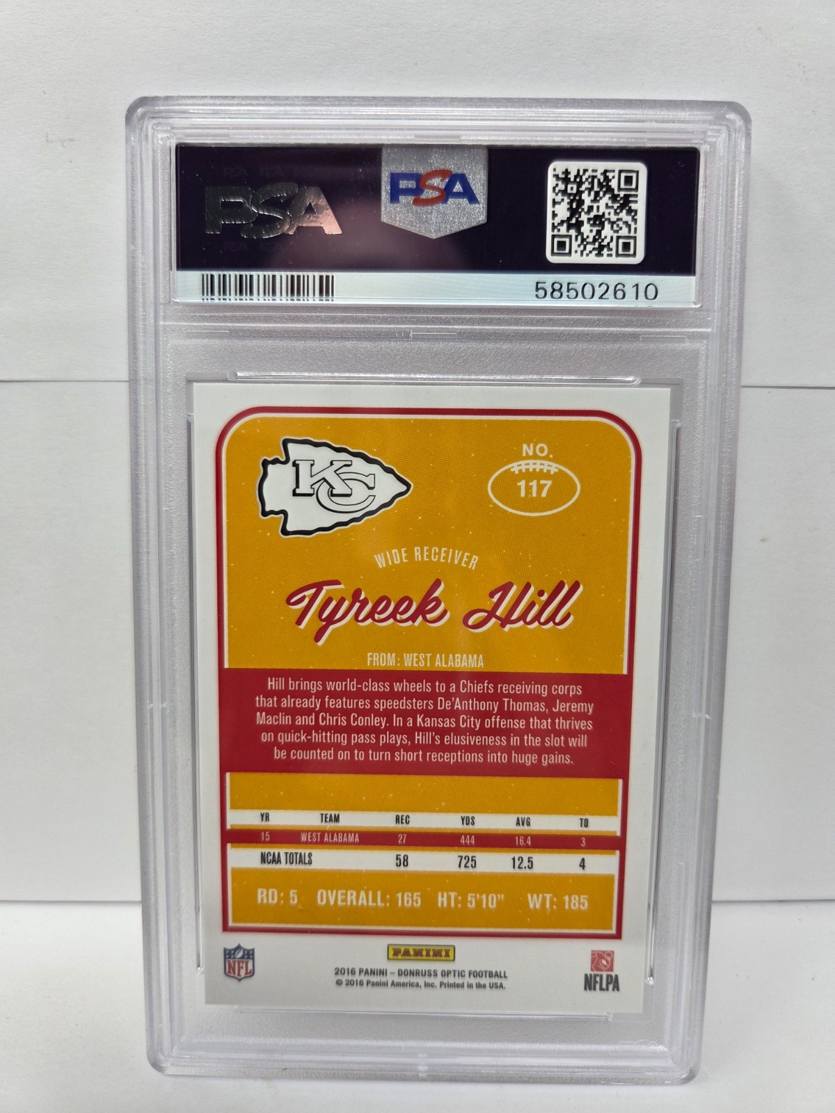 2016 Optic Dolphins Star - TYREEK HILL Rookie RC Football Card PSA 9 MINT view 2