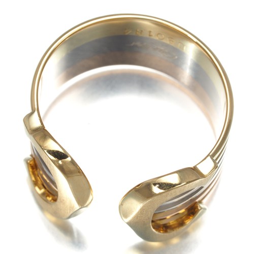 Auth Cartier Ring 2C Double C C2 3color LM EU51 18K 750 Yellow White Rose Gold - Picture 4 of 7