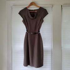 Calvin Klein Brownish Olive Cowl Drape Neck Work Career Dress Womens 4