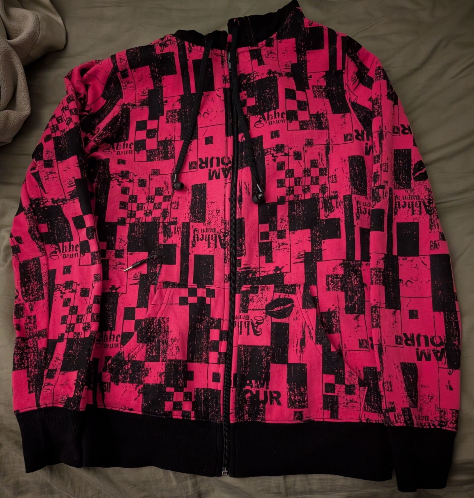 Abbey Dawn Women's M Pink/Black Full Zip Hooded Fleece Logo Hoodie