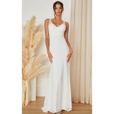Lulus Beloved Eternity White Lace Sleeveless Backless Maxi Dress Wedding S NWT