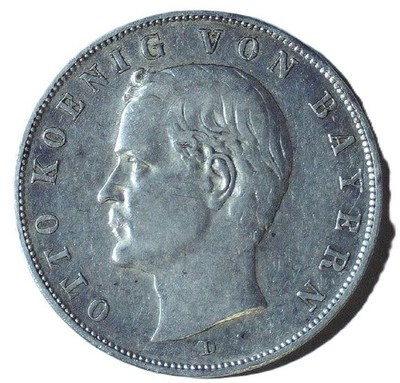 BAVARIA - 1909 D OTTO ERA .900 SILVER THREE MARK - 33mm - 16.667 g - FC 521