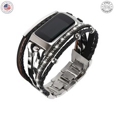 Leather Bands Compatible with Fitbit Charge 6/Charge 5 Bands for Women, Boho Han