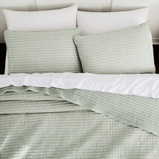 Sage Green Pick Stitch King Size Quilt Set, Striped Lightweight Soft Summer Spri