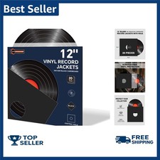 20PCS 12 Inch Black Vinyl Record Jackets, Thick Cardboard Sleeves with Center Ho