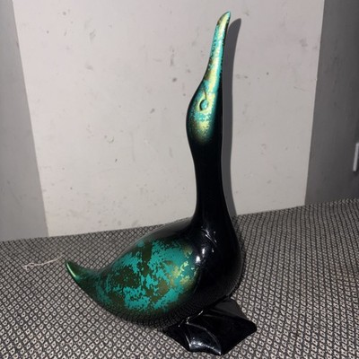 Vintage Lack Vogel Made In Belgium Ente Gans Wasservögel MCM Grün Schwarz Gold