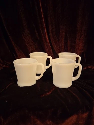 4 Fire King Mug White D Handle Anchor Hocking USA