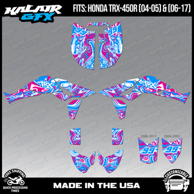 Graphics Kit for Honda ATV TRX 450R years (2006-2017) 16 Mil Snagged - Magenta