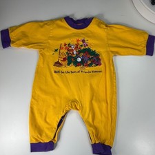 Vintage Disney Store Winnie the Pooh Friends Yellow Purple Romper 12 Months 90s