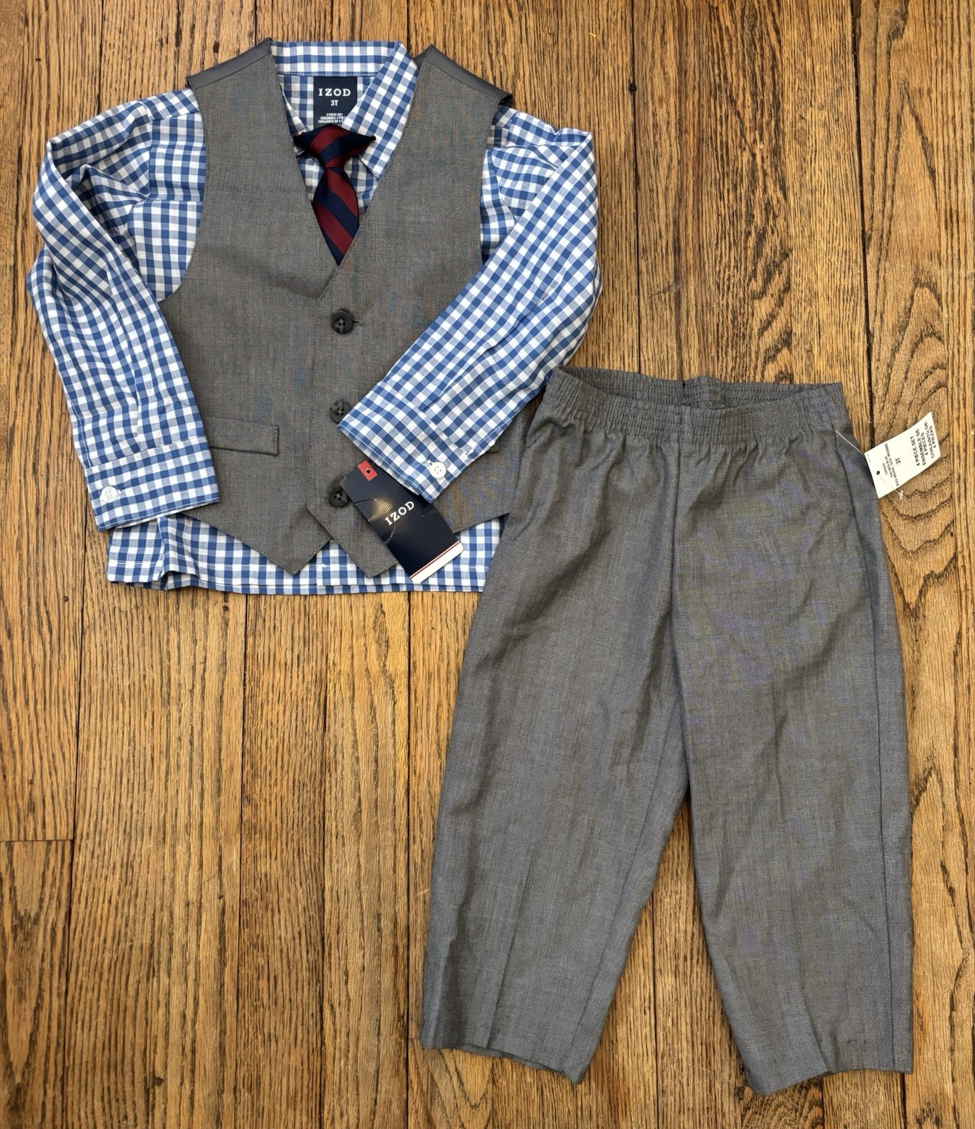 IZOD Size 3T Boy's 4-Piece Gray Suit Set w/Pants, Vest, Tie,