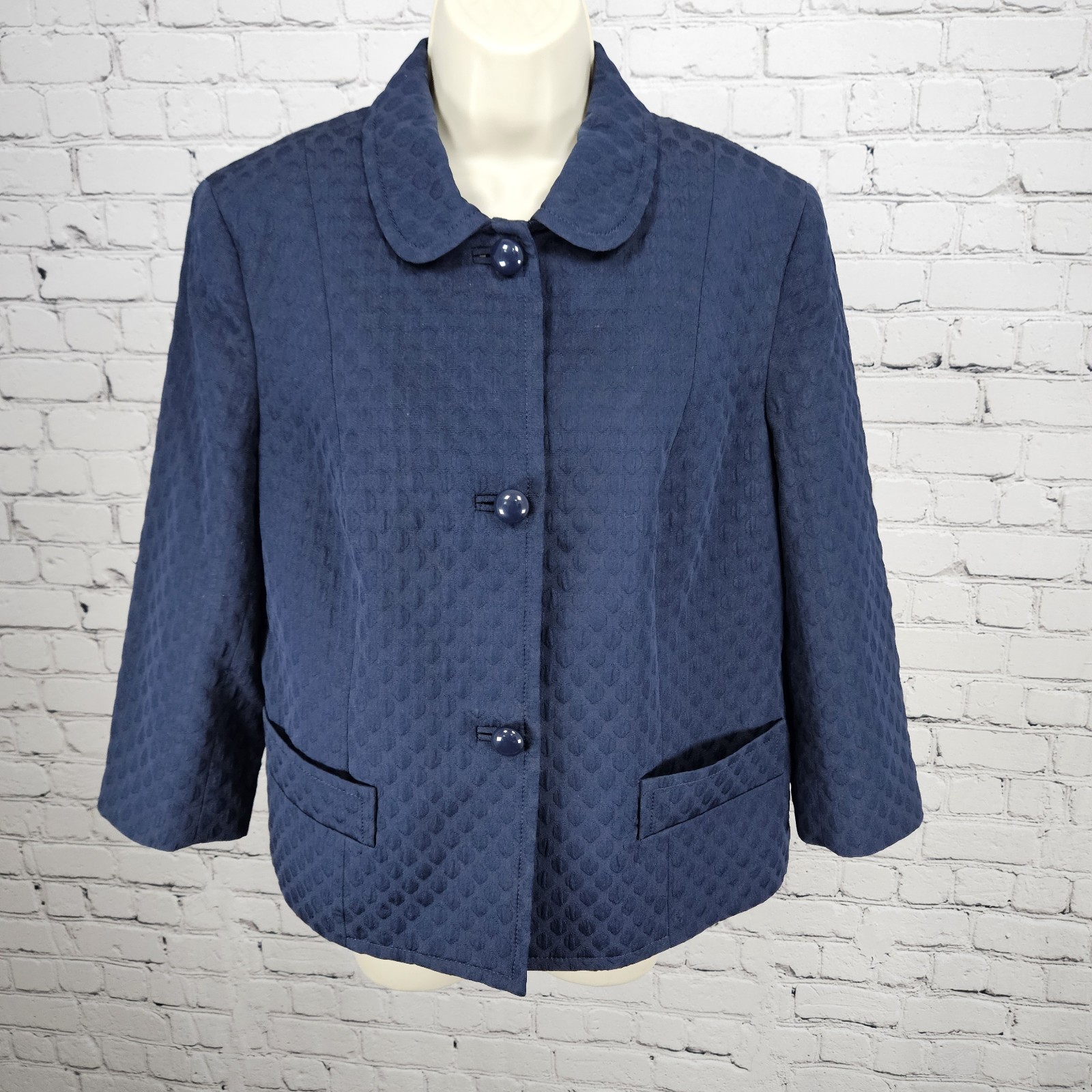Talbots Navy Textured Collared Buttoned 3/4 Sleev… - image 1