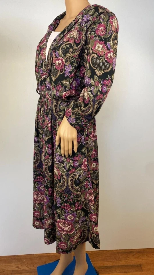 De colección R.E.O. Vestido Original Cottagecore Floral Cachemira Años 80 Talla 16 Hecho en Unión EE. UU. Foto 3 de 4