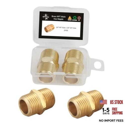 PCS Brass Pipe Fitting Hex Nipple, NPT 3/8" 3/8" NPT Male x 3/8" NPT Male 2