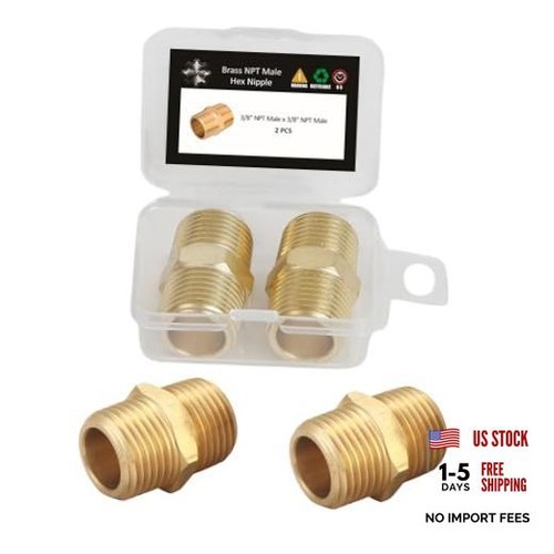 PCS Brass Pipe Fitting Hex Nipple, NPT 3/8" 3/8" NPT Male x 3/8" NPT Male 2
