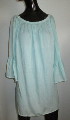 NWT EXIST OS 100% Rayon Pastel Green Off The Shoulder Flutter 3/4 Sleeves Tunic