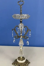 Mcm 20In Floor Standing Crystal Brass Pedestal Ashtray Boudoir Loevsky 50s 60s