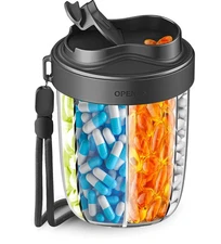 Cute Pill Dispenser with 7 Large Compartments, Portable Pill Bottle Organizer