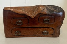 Vintage Burl Wood Live Edge Trinket Jewelry Box, 3 Drawer With Metal Handles